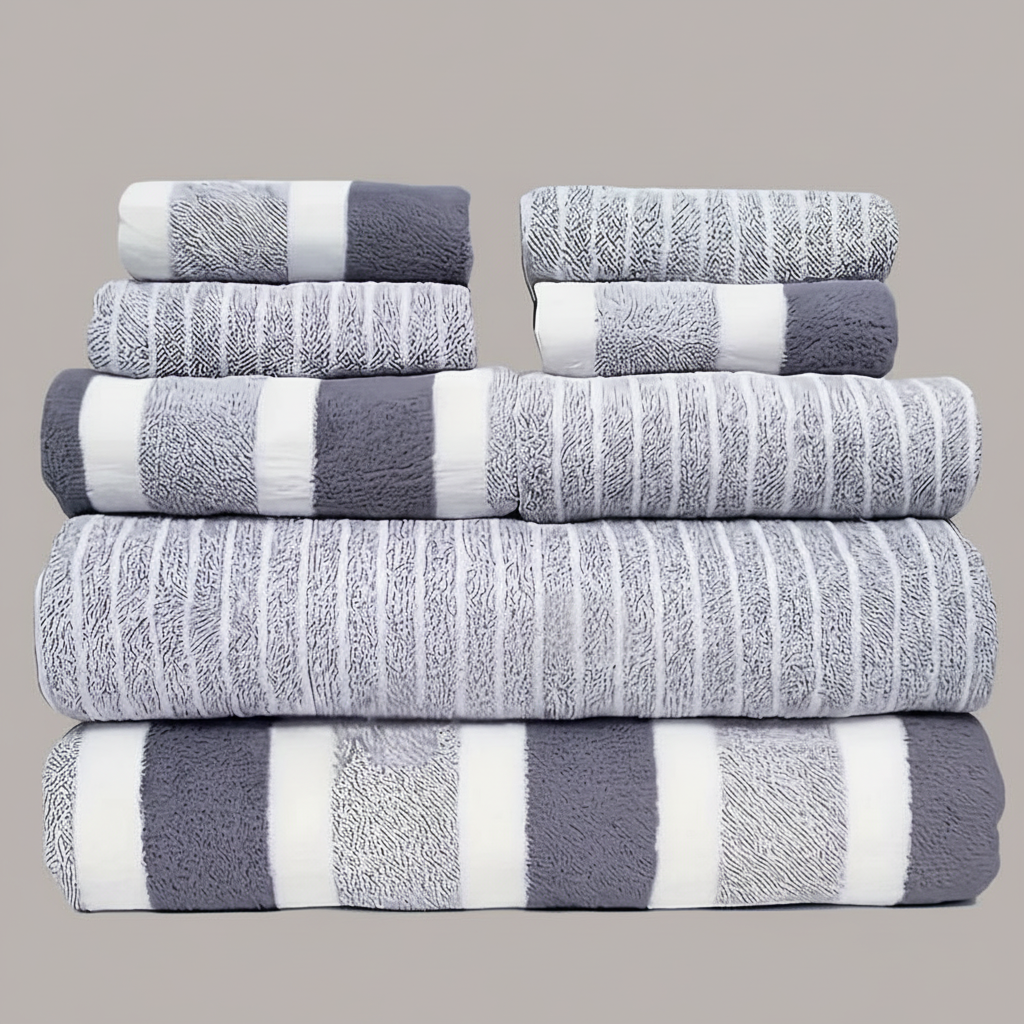 AquaPlush | Set di Asciugamani da Bagno in Pile Corallo 8 Pezzi